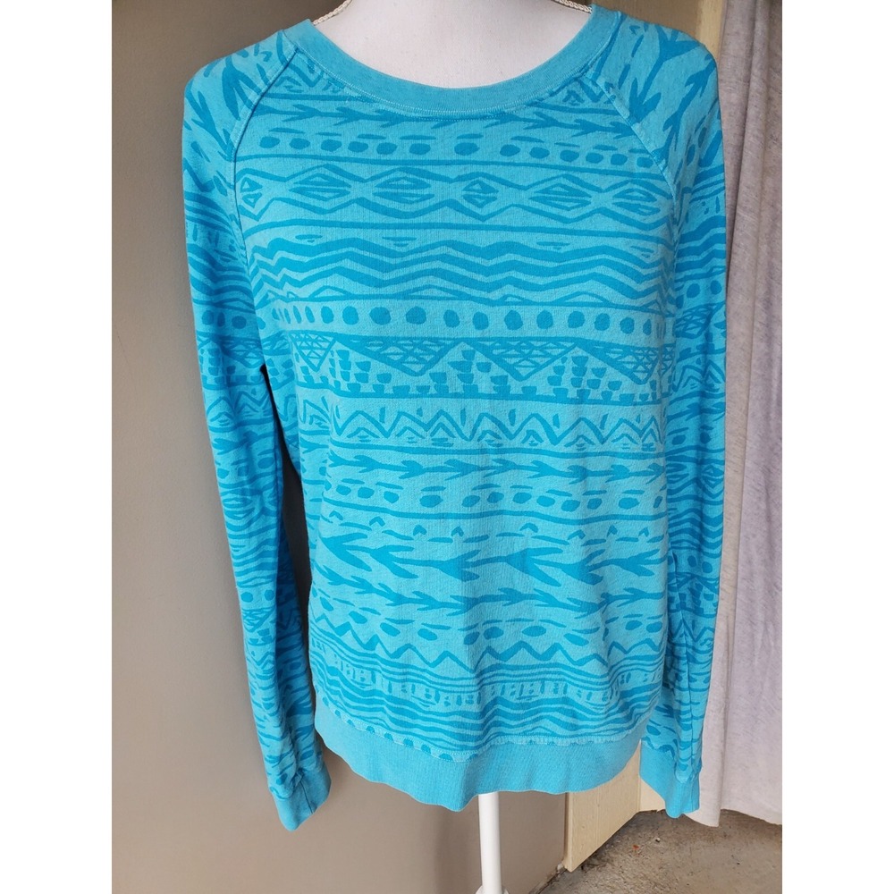 Victoria Secret PINK Sweatshirt Womens Small Blue Geometric Striped Logo